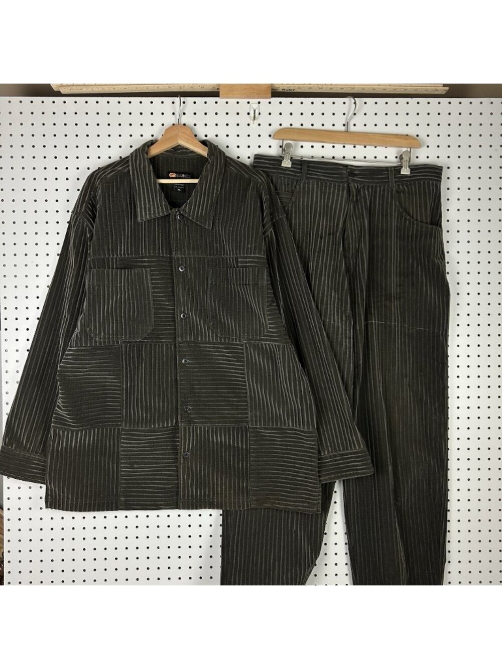 Godbody 2 Piece Men's XL Corduroy Velour Suit Outfit 80s Gray Button Front Baggy